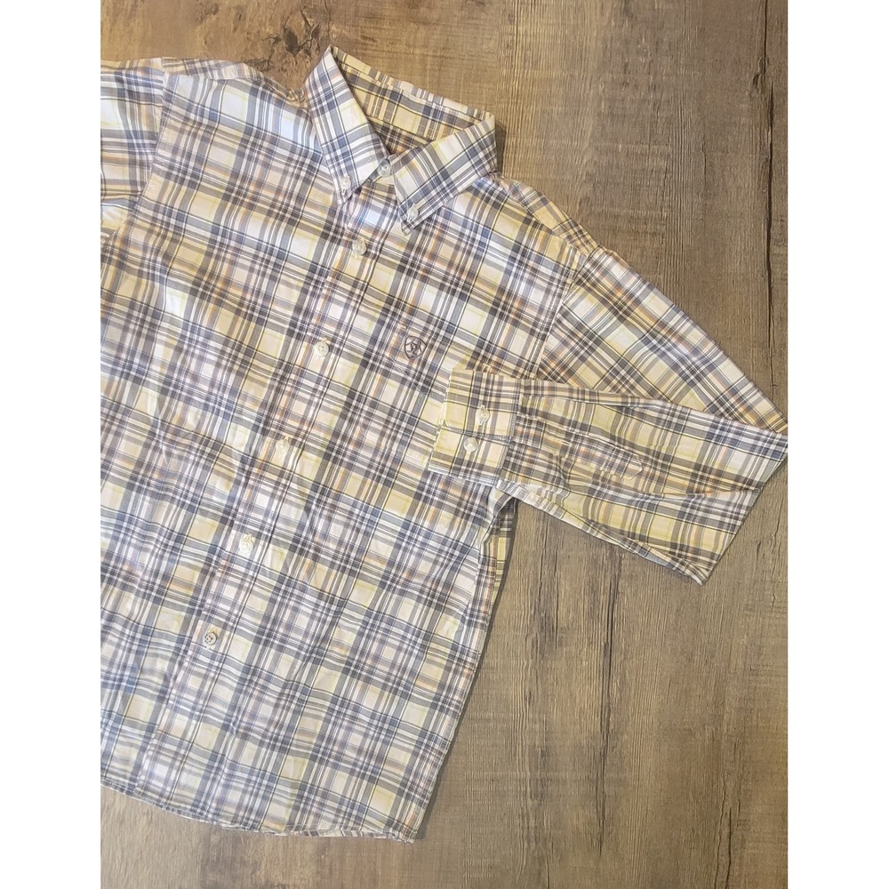 Ariat Pro Series Boys Plaid Long Sleeve Button Down Shirt Blue Orange 10040793 M